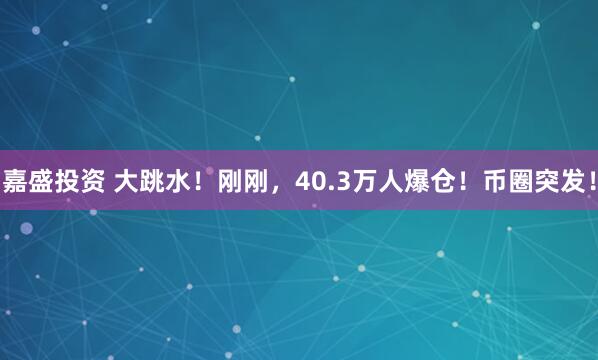嘉盛投资 大跳水!刚刚,40.3万人爆仓!币圈突发!
